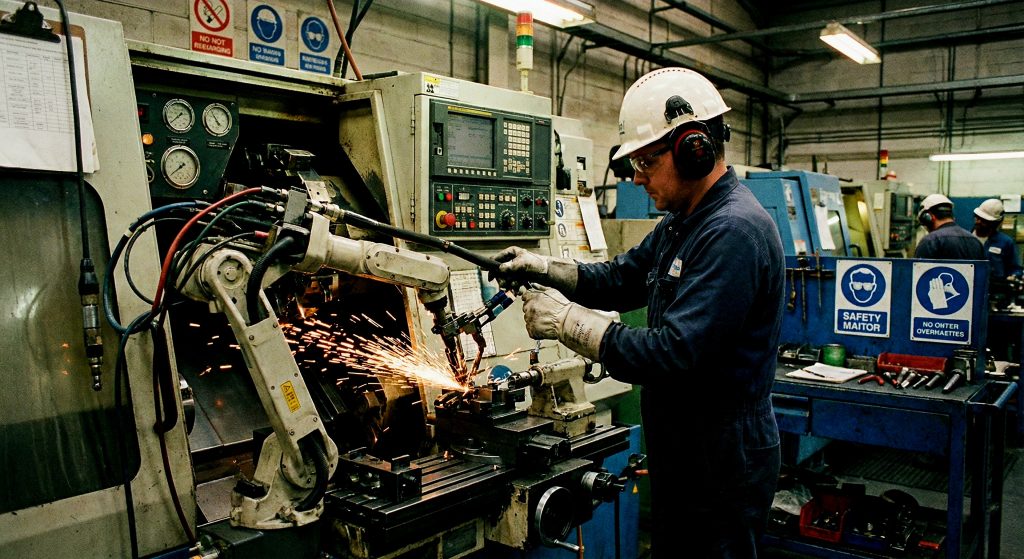 عکاسی صنعتی از نیروی انسانی و کارگر متخصص در حال کار با ماشین آلات